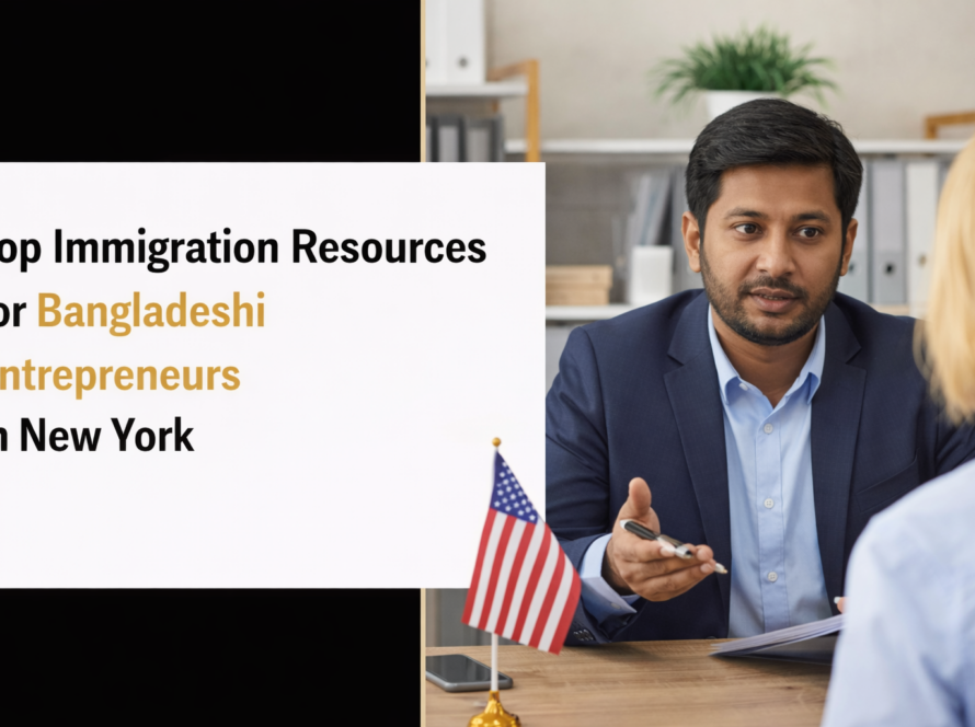 Bangladeshi entrepreneur consulting an immigration advisor in New York office